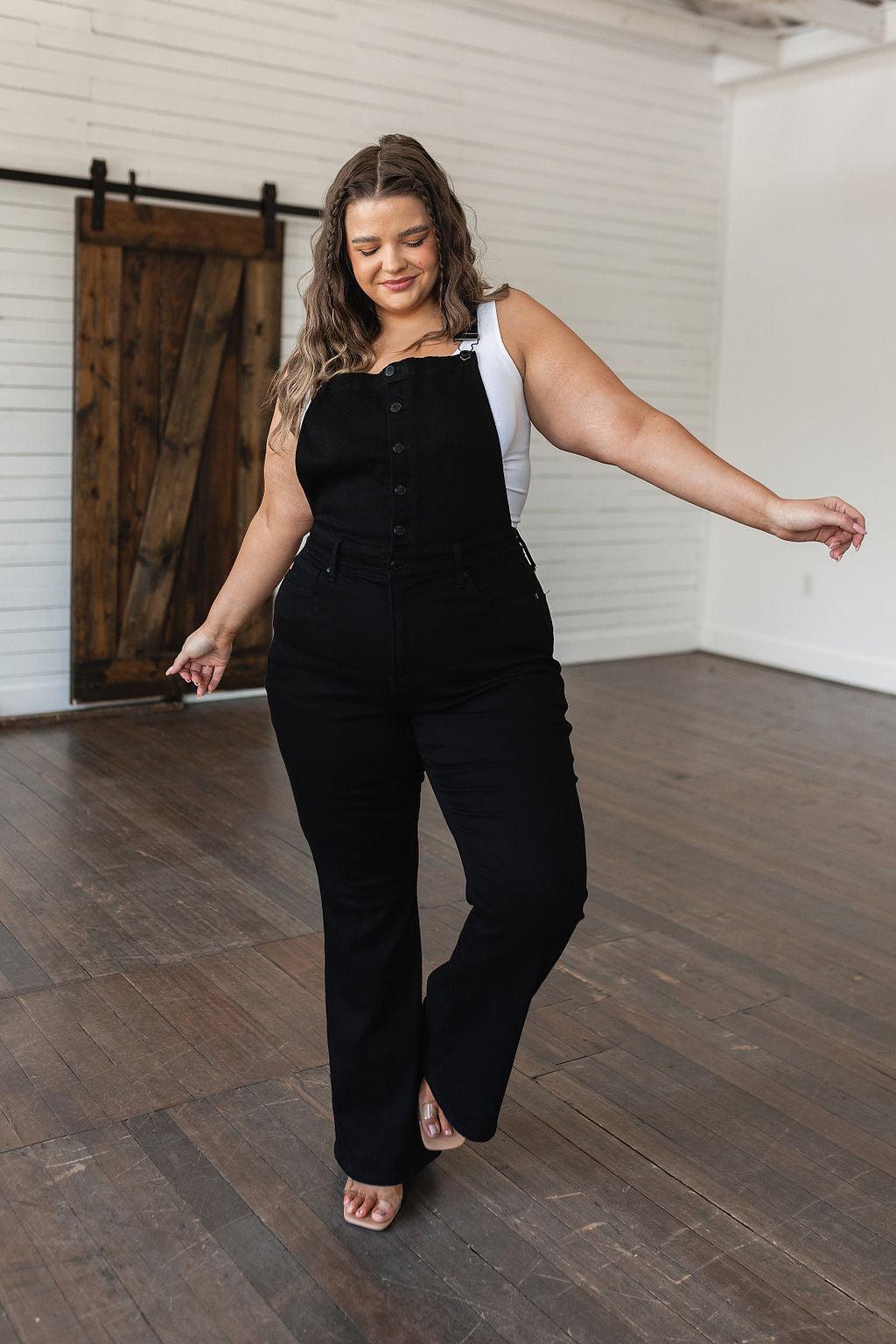 Imogene Control Top Retro Flare Overalls in Black - Hey Hunni LLC