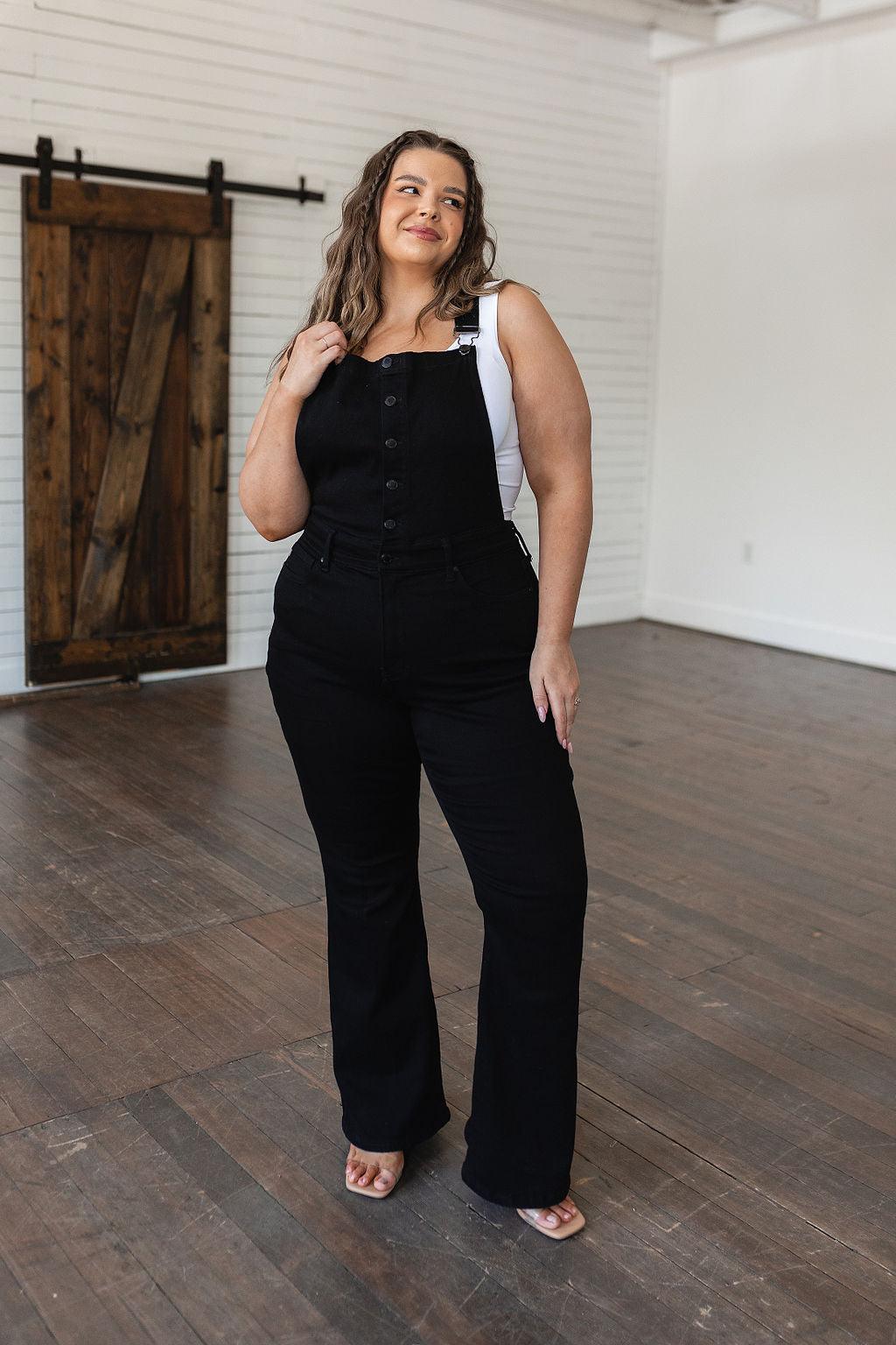 Imogene Control Top Retro Flare Overalls in Black - Hey Hunni LLC