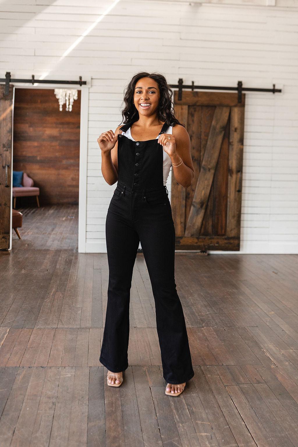 Imogene Control Top Retro Flare Overalls in Black - Hey Hunni LLC