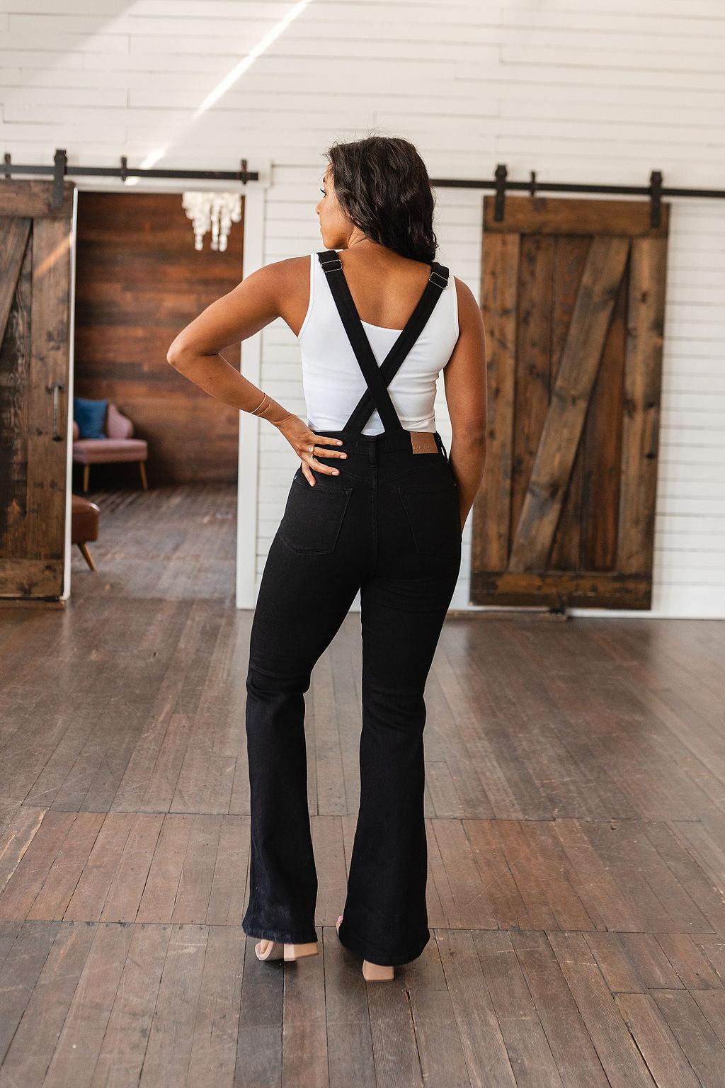 Imogene Control Top Retro Flare Overalls in Black - Hey Hunni LLC