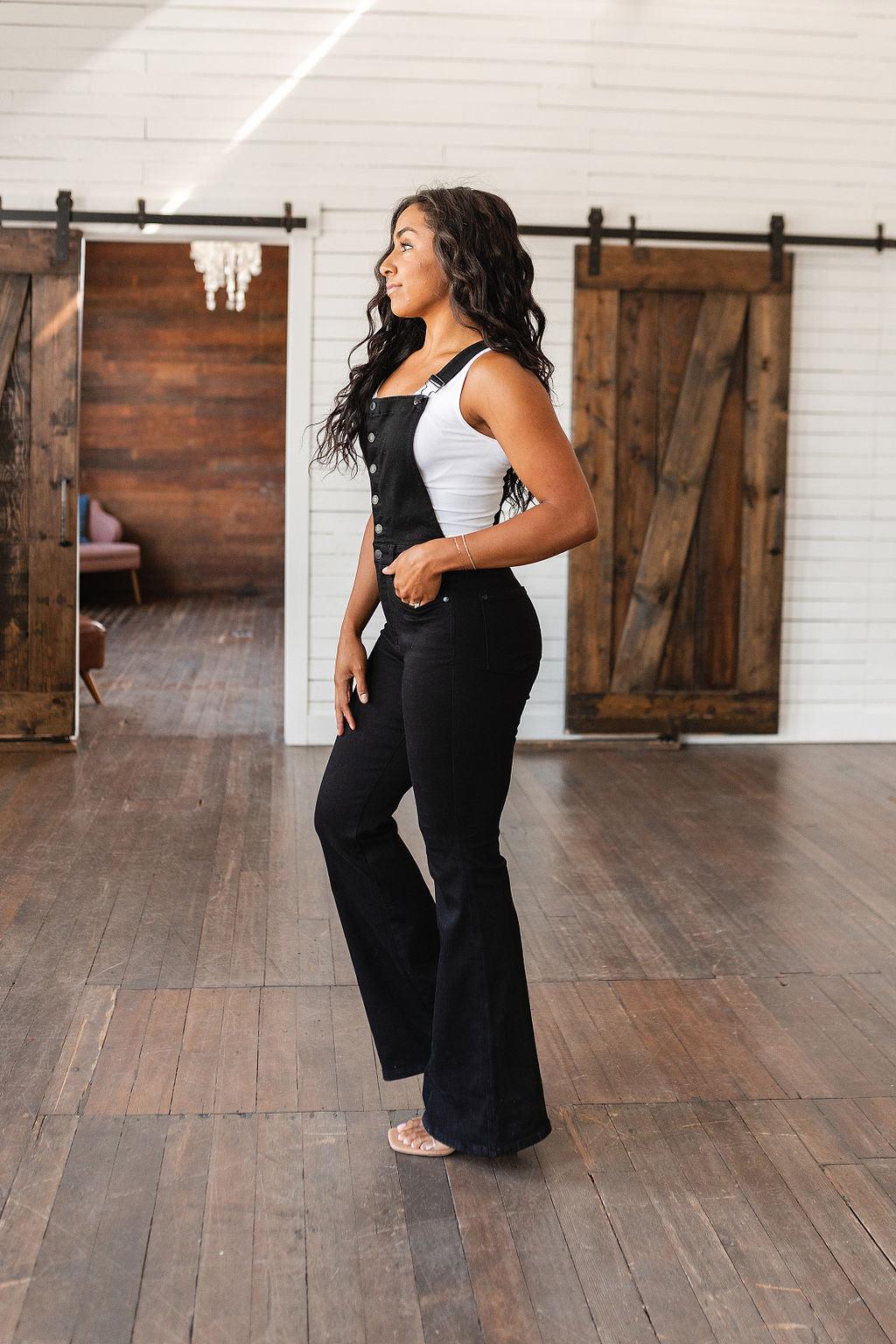 Imogene Control Top Retro Flare Overalls in Black - Hey Hunni LLC