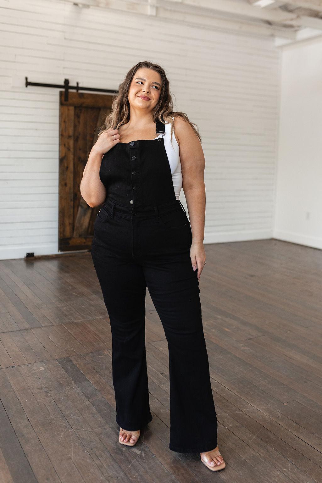 Imogene Control Top Retro Flare Overalls in Black - Hey Hunni LLC