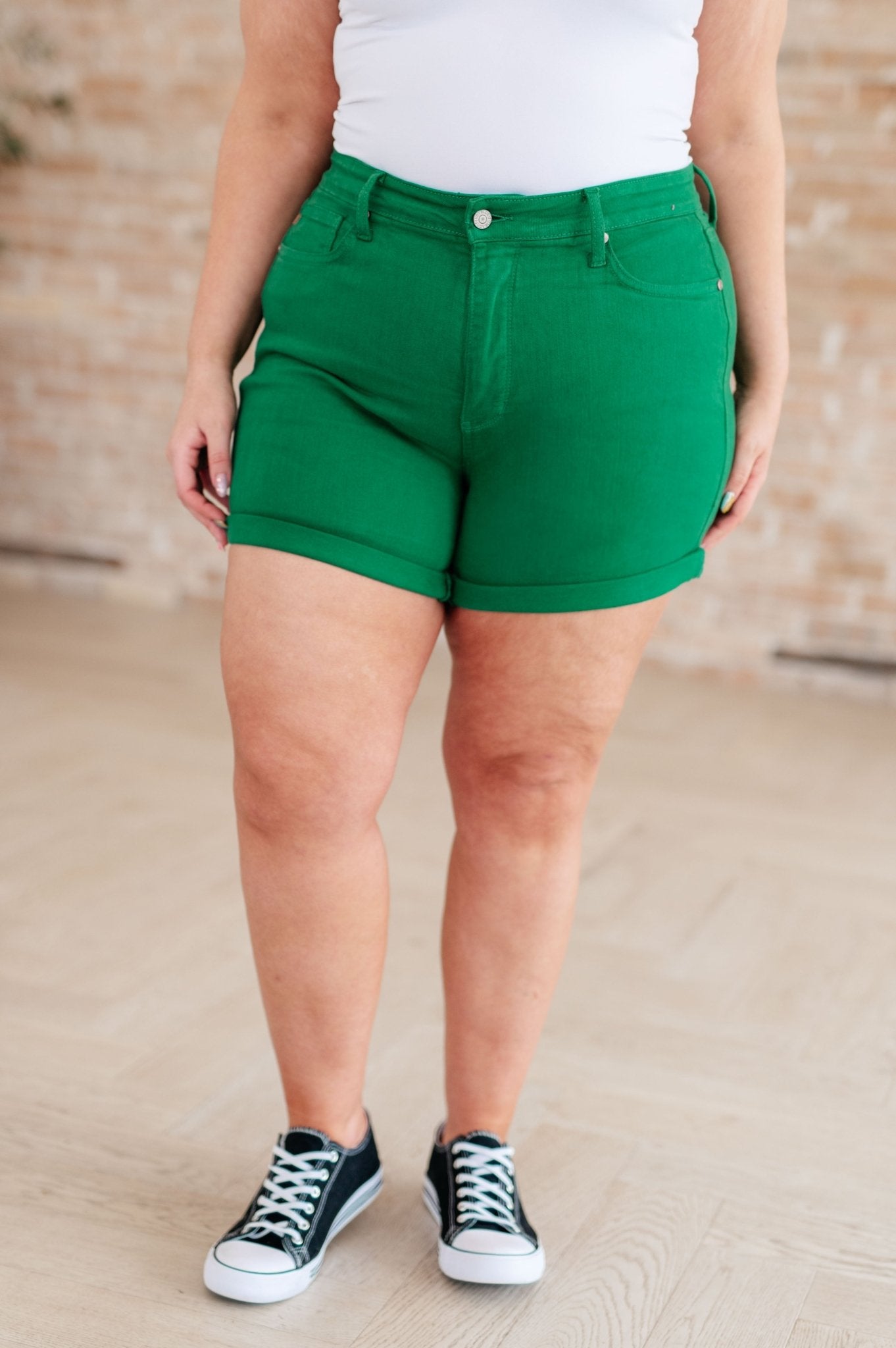 Jenna High Rise Control Top Cuffed Shorts in Green - Hey Hunni LLC