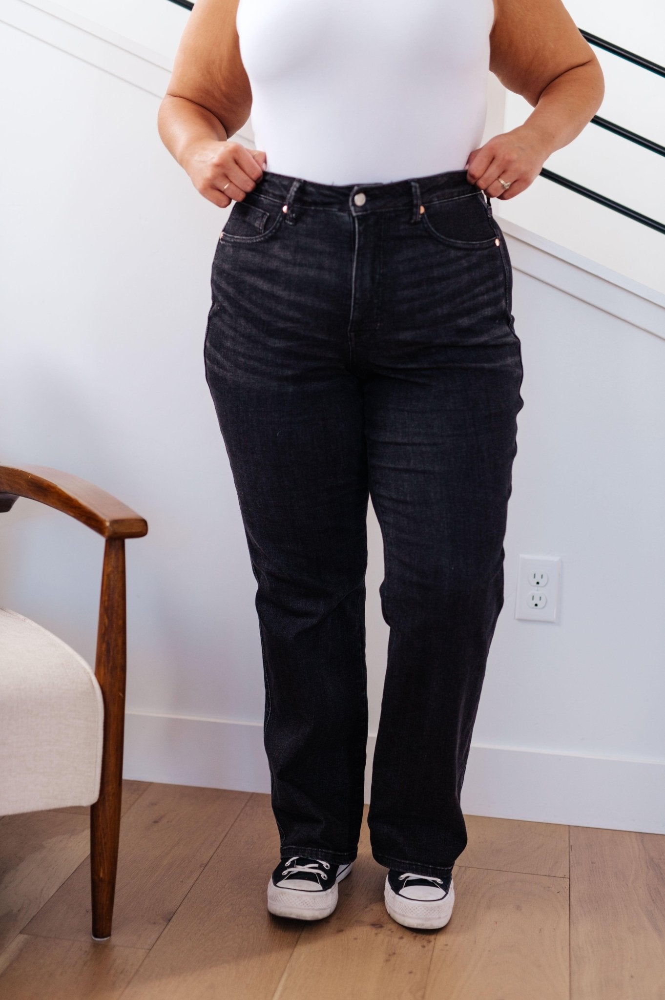 Joan High Rise Control Top Straight Jeans in Washed Black - Hey Hunni LLC