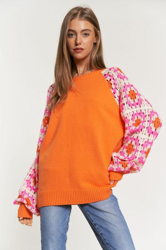 Knit Crochet Detail Sleeve Sweater - Hey Hunni LLC