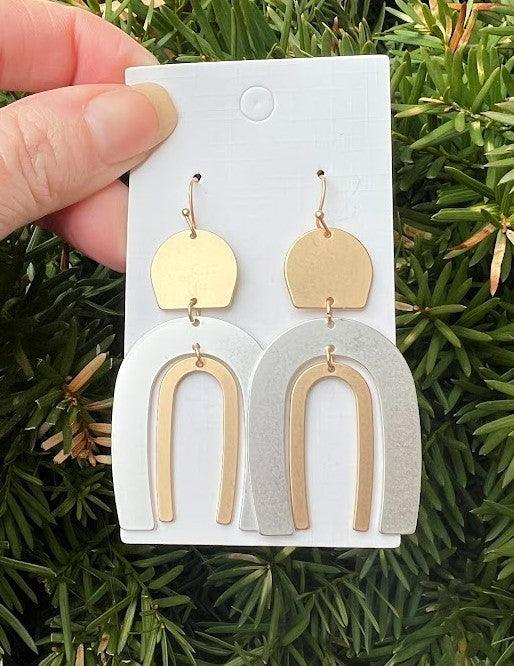 Mixed Metal Silver Gold Double Arch Earrings - Hey Hunni LLC