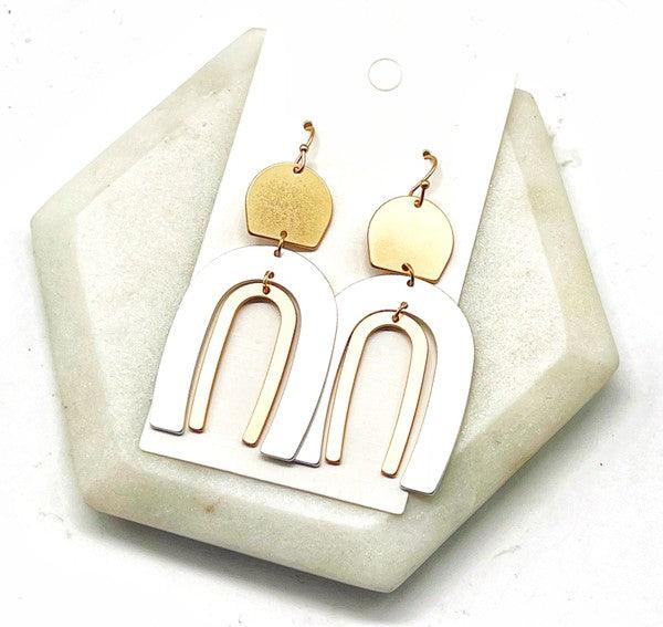 Mixed Metal Silver Gold Double Arch Earrings - Hey Hunni LLC