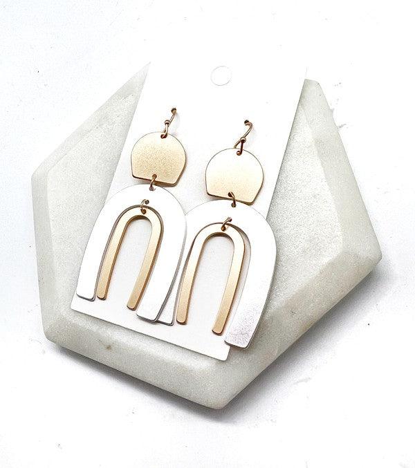 Mixed Metal Silver Gold Double Arch Earrings - Hey Hunni LLC