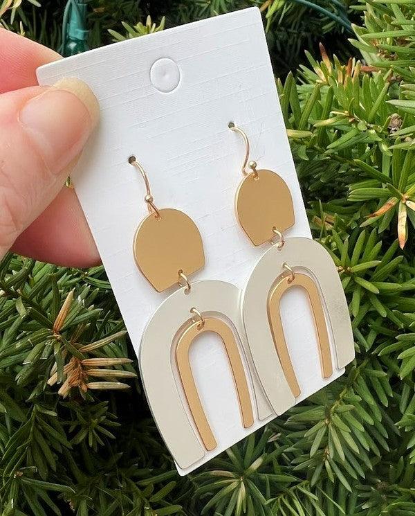 Mixed Metal Silver Gold Double Arch Earrings - Hey Hunni LLC