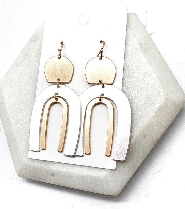 Mixed Metal Silver Gold Double Arch Earrings - Hey Hunni LLC