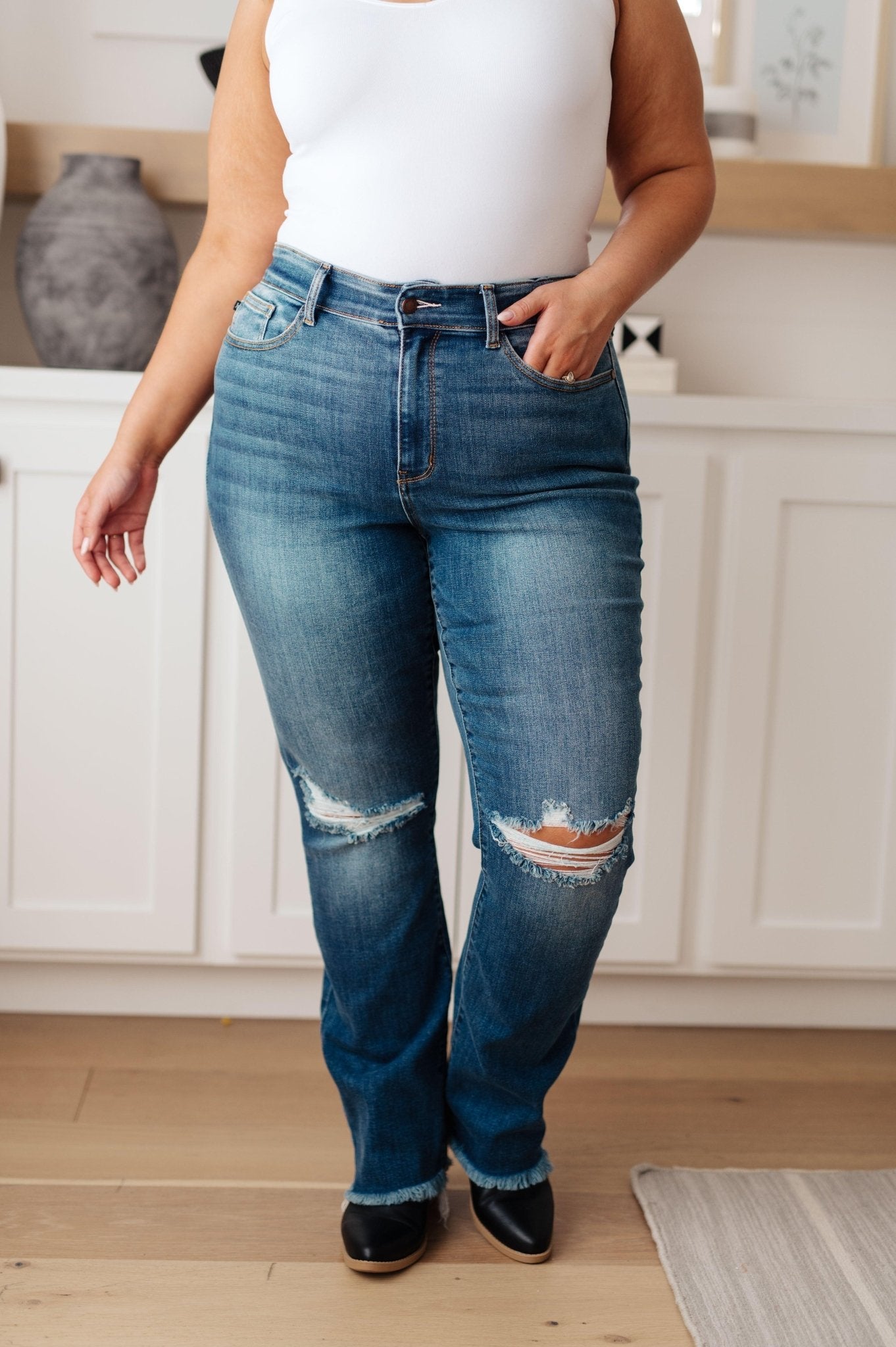 Morgan High Rise Distressed Straight Jeans - Hey Hunni LLC