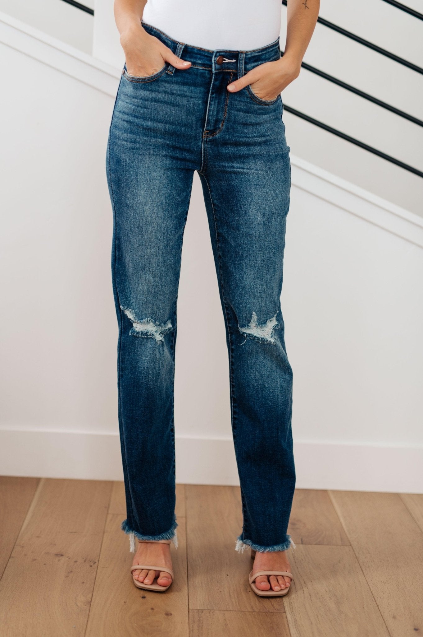 Morgan High Rise Distressed Straight Jeans - Hey Hunni LLC