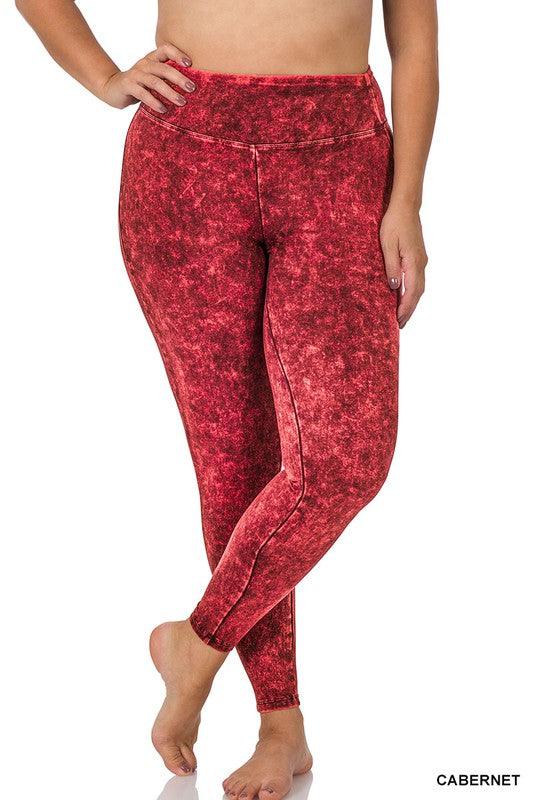 Plus Mineral Washed Wide Waistband Yoga Leggings - Hey Hunni LLC