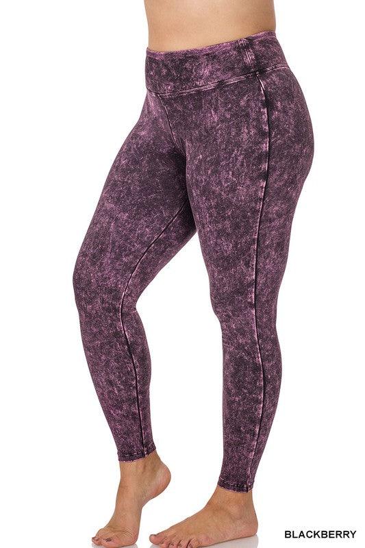 Plus Mineral Washed Wide Waistband Yoga Leggings - Hey Hunni LLC