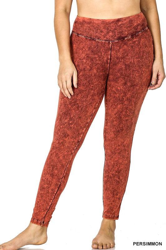 Plus Mineral Washed Wide Waistband Yoga Leggings - Hey Hunni LLC