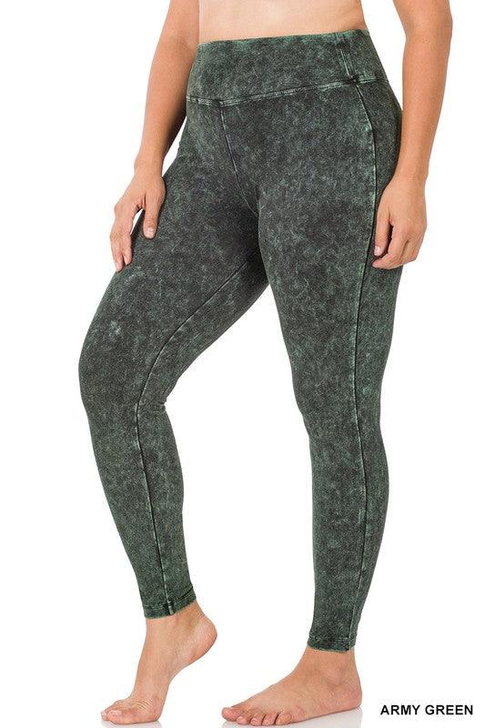 Plus Mineral Washed Wide Waistband Yoga Leggings - Hey Hunni LLC