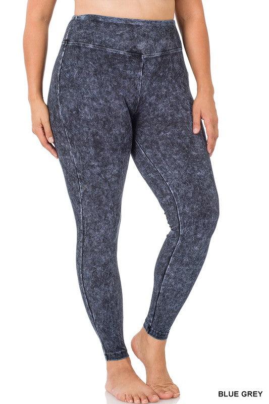 Plus Mineral Washed Wide Waistband Yoga Leggings - Hey Hunni LLC