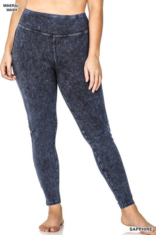 Plus Mineral Washed Wide Waistband Yoga Leggings - Hey Hunni LLC