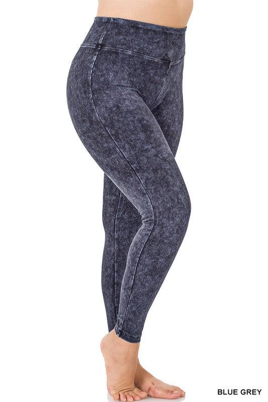 Plus Mineral Washed Wide Waistband Yoga Leggings - Hey Hunni LLC