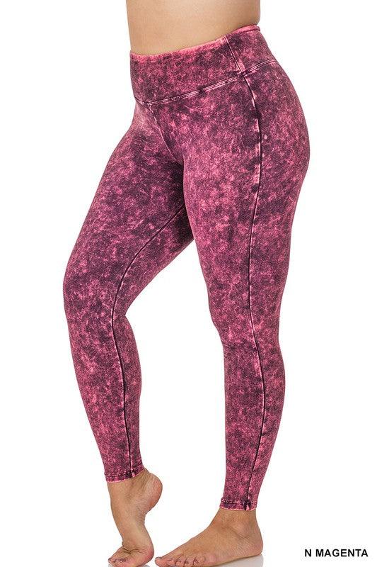 Plus Mineral Washed Wide Waistband Yoga Leggings - Hey Hunni LLC