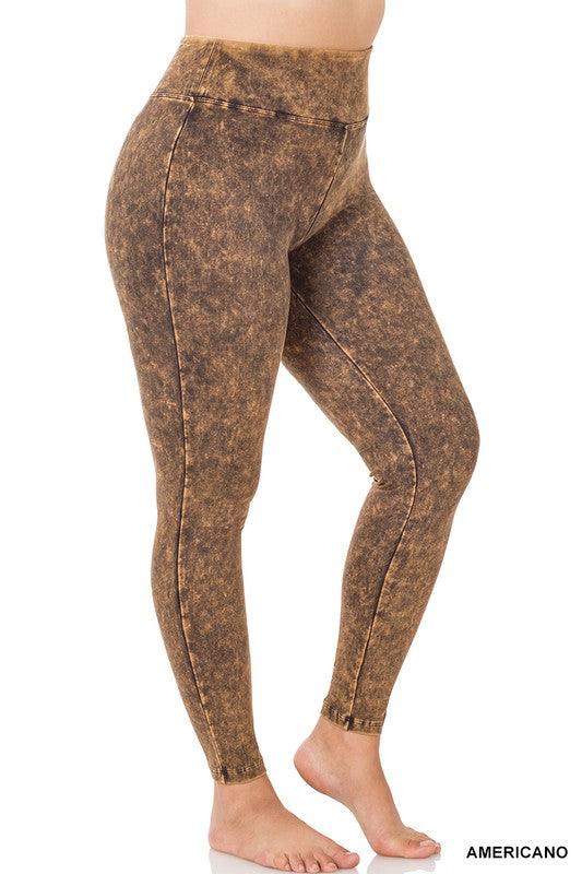 Plus Mineral Washed Wide Waistband Yoga Leggings - Hey Hunni LLC