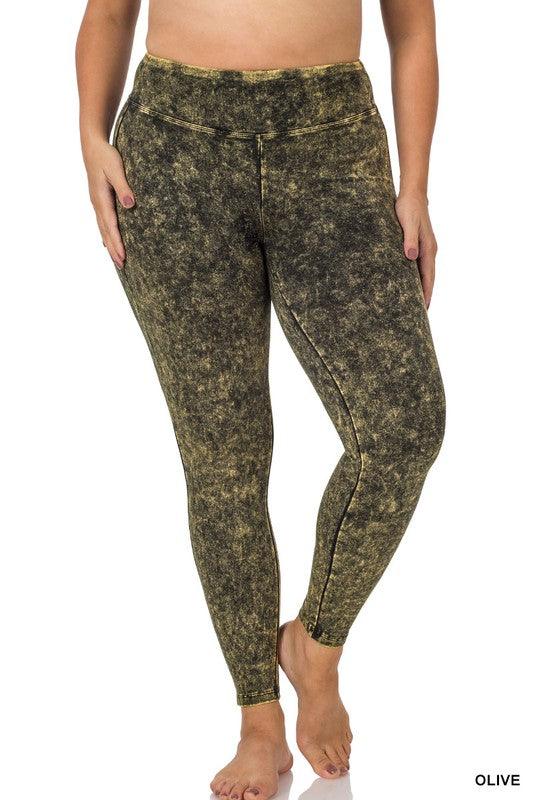 Plus Mineral Washed Wide Waistband Yoga Leggings - Hey Hunni LLC