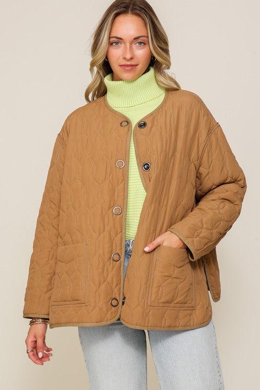 Quilted Puffer Jacket with Pockets - Hey Hunni LLC