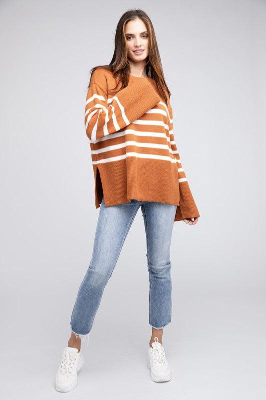 Ribbed Hem Stripe Sweater - Hey Hunni LLC