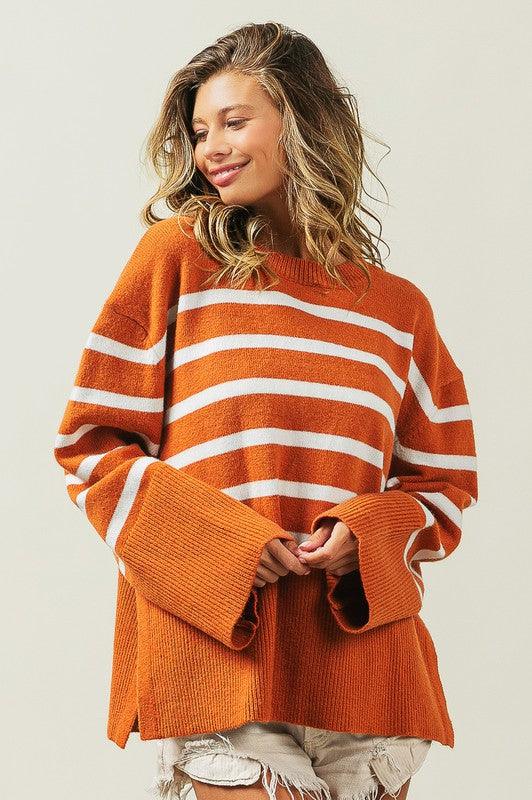 Ribbed Hem Stripe Sweater - Hey Hunni LLC