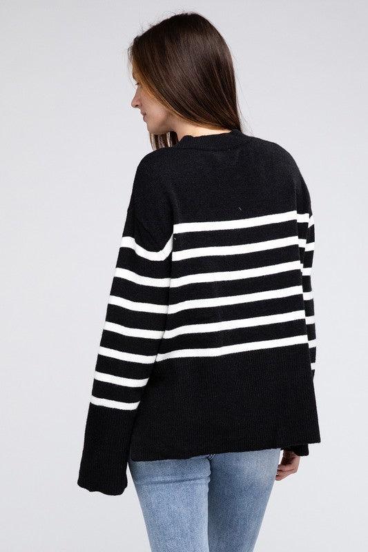 Ribbed Hem Stripe Sweater - Hey Hunni LLC