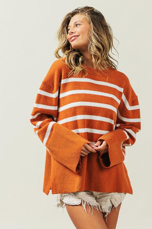 Ribbed Hem Stripe Sweater - Hey Hunni LLC