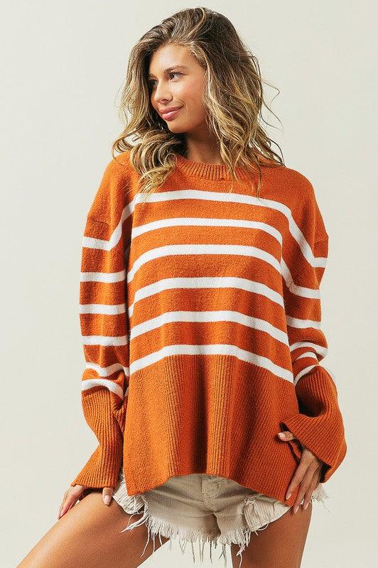 Ribbed Hem Stripe Sweater - Hey Hunni LLC