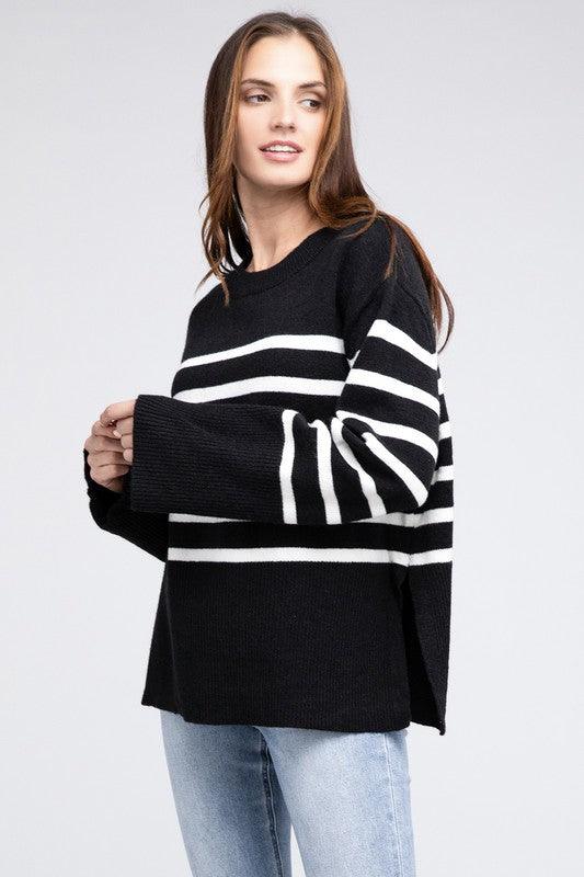 Ribbed Hem Stripe Sweater - Hey Hunni LLC