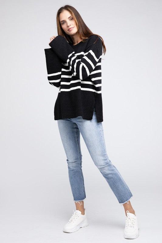 Ribbed Hem Stripe Sweater - Hey Hunni LLC