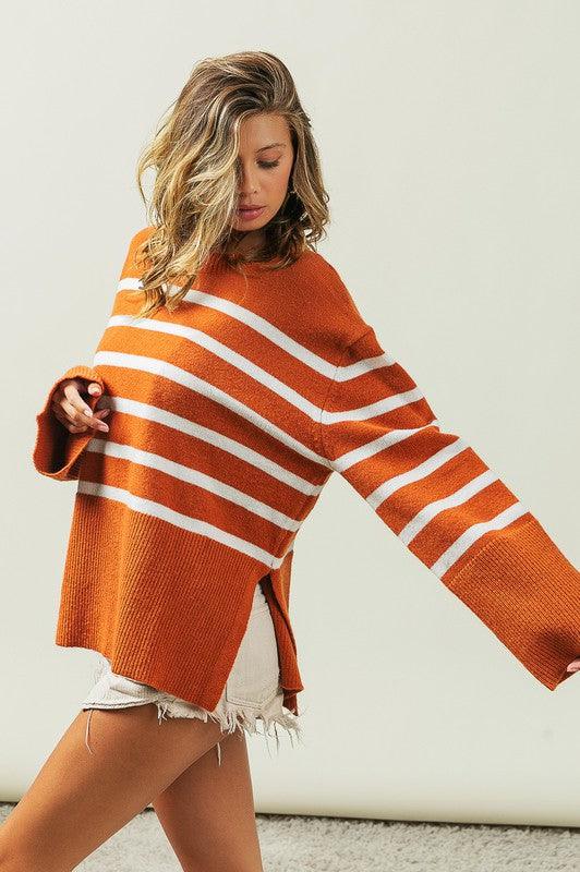 Ribbed Hem Stripe Sweater - Hey Hunni LLC