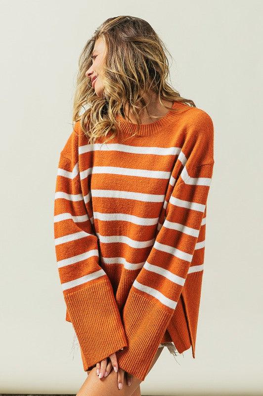 Ribbed Hem Stripe Sweater - Hey Hunni LLC