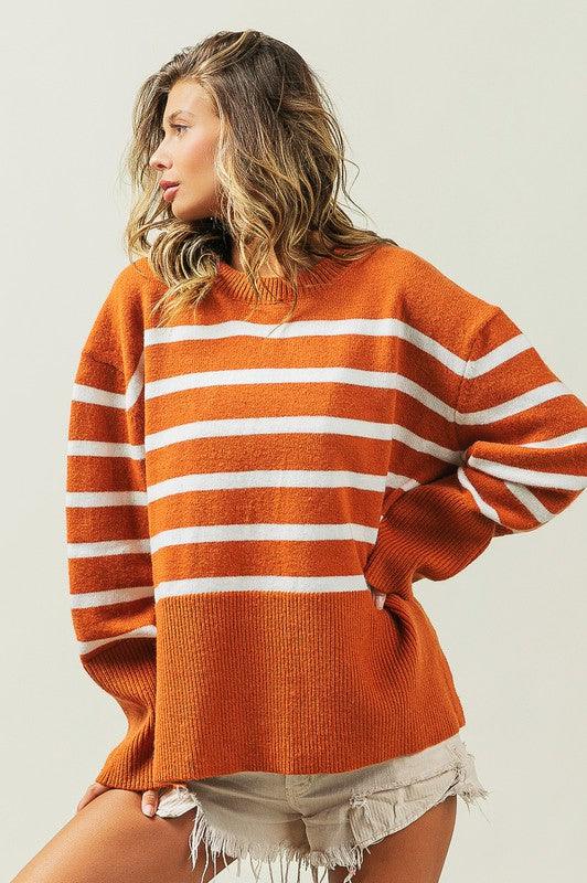 Ribbed Hem Stripe Sweater - Hey Hunni LLC