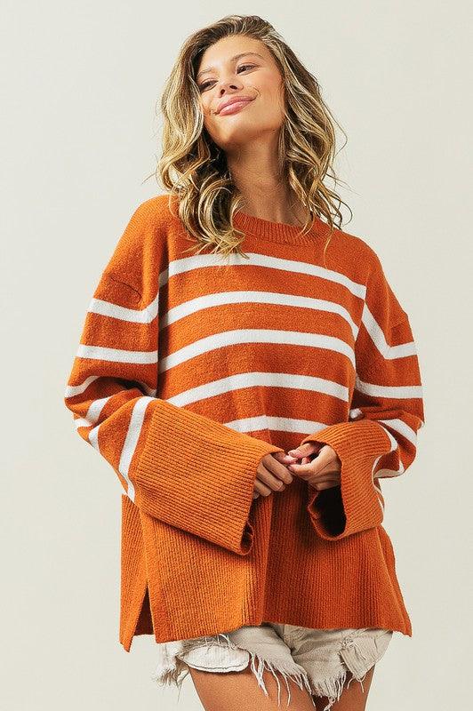 Ribbed Hem Stripe Sweater - Hey Hunni LLC