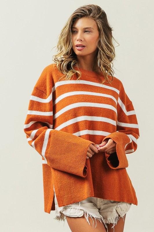 Ribbed Hem Stripe Sweater - Hey Hunni LLC