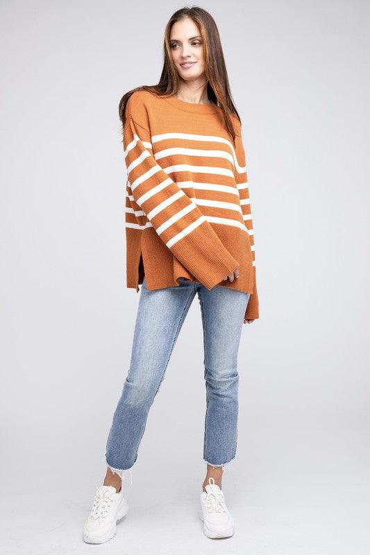 Ribbed Hem Stripe Sweater - Hey Hunni LLC