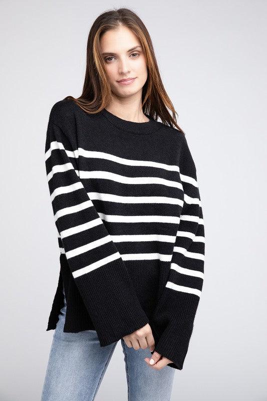 Ribbed Hem Stripe Sweater - Hey Hunni LLC