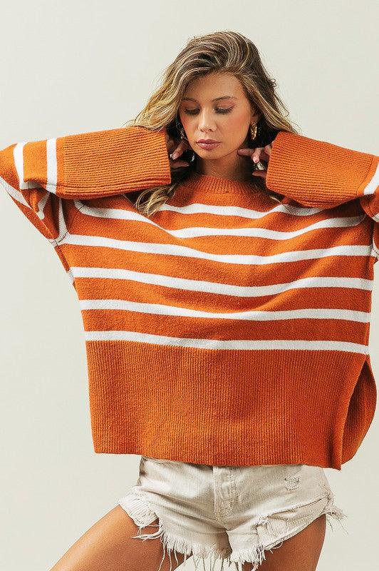 Ribbed Hem Stripe Sweater - Hey Hunni LLC