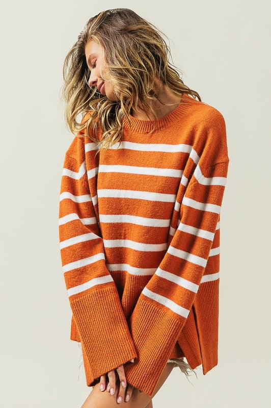 Ribbed Hem Stripe Sweater - Hey Hunni LLC