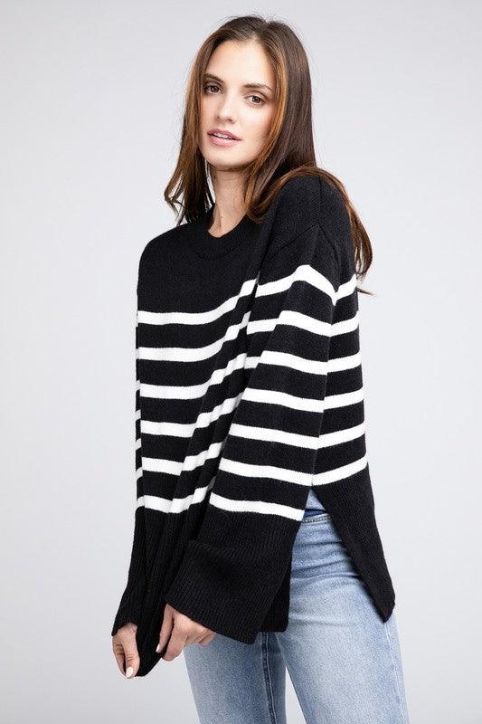 Ribbed Hem Stripe Sweater - Hey Hunni LLC