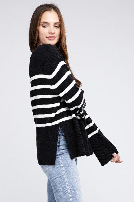 Ribbed Hem Stripe Sweater - Hey Hunni LLC