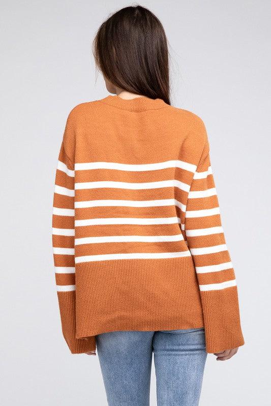 Ribbed Hem Stripe Sweater - Hey Hunni LLC