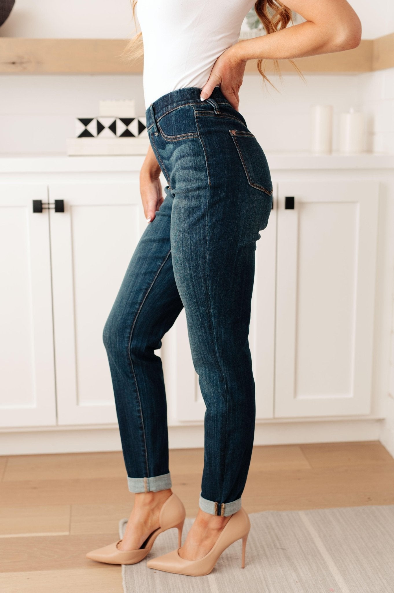 Rowena High Rise Pull On Double Cuff Slim Jeans - Hey Hunni LLC