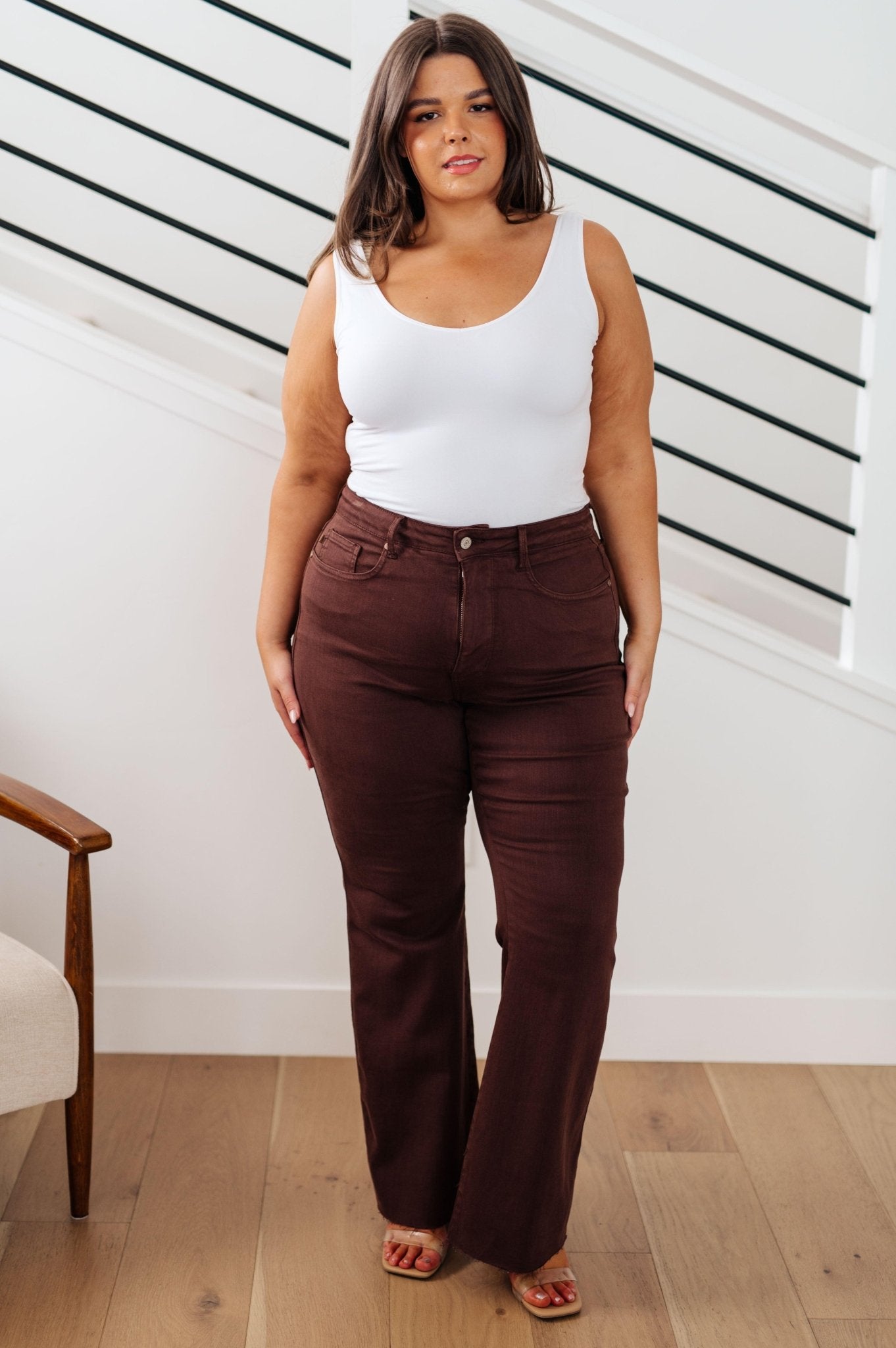 Sienna High Rise Control Top Flare Jeans in Espresso - Hey Hunni LLC