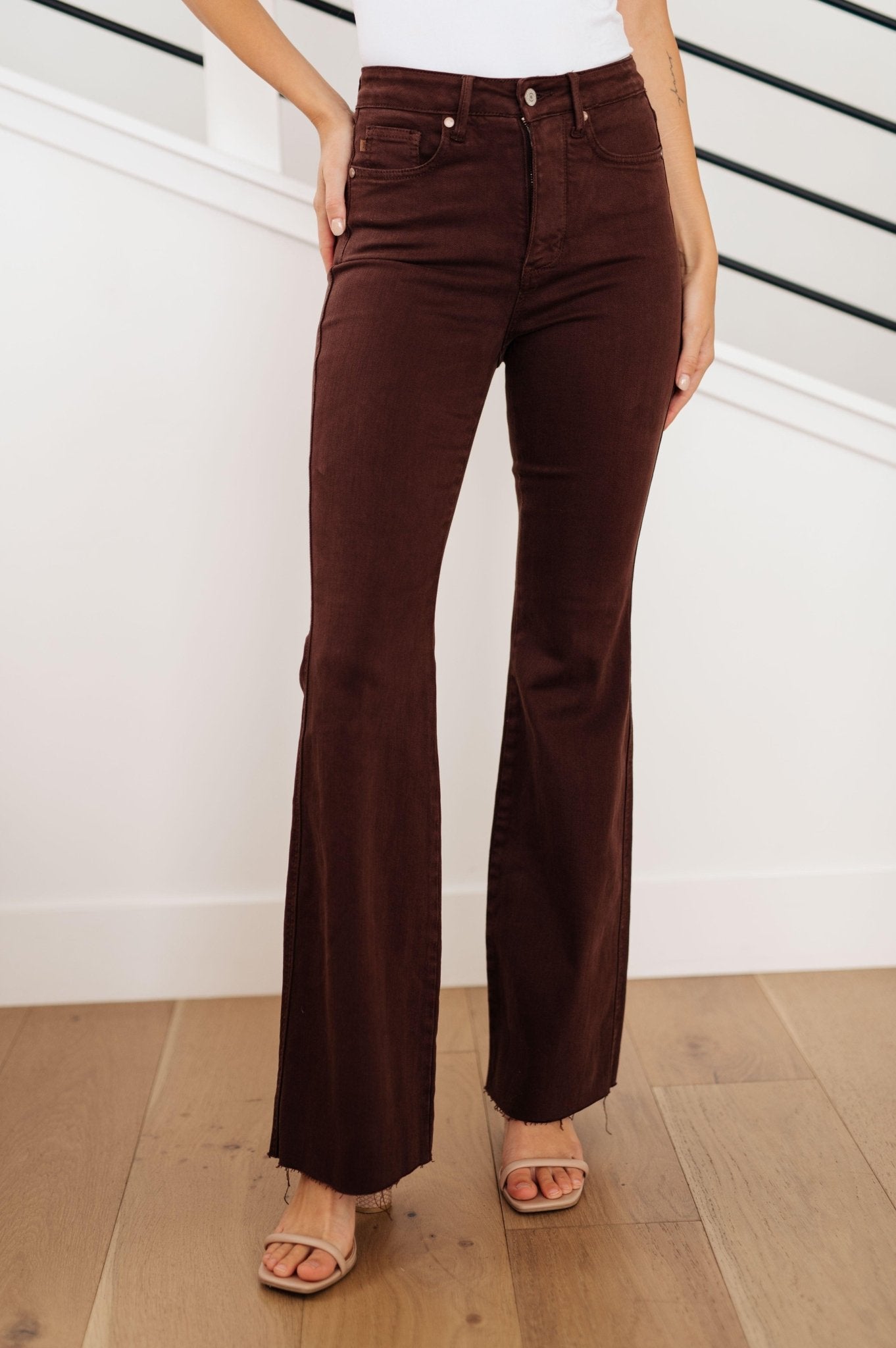 Sienna High Rise Control Top Flare Jeans in Espresso - Hey Hunni LLC