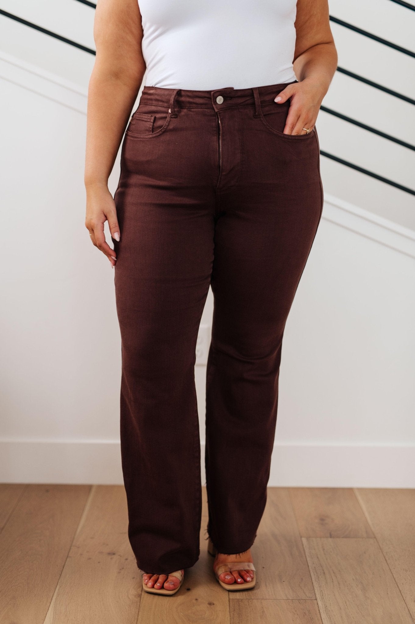 Sienna High Rise Control Top Flare Jeans in Espresso - Hey Hunni LLC